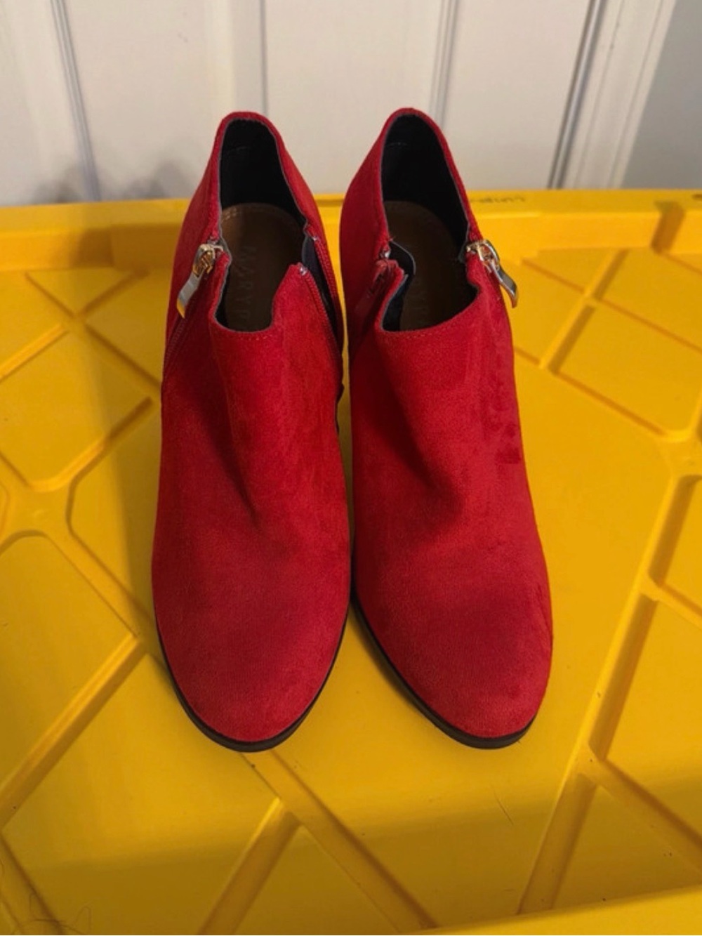 Women’s Red Suede Ankle Booties with Side Zip